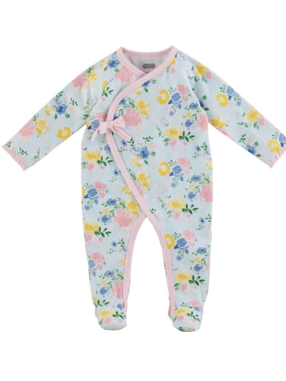 NWT Mud Pie Baby Girls Blue Floral Kimono Style Footed Sleeper Size 3-6 Months